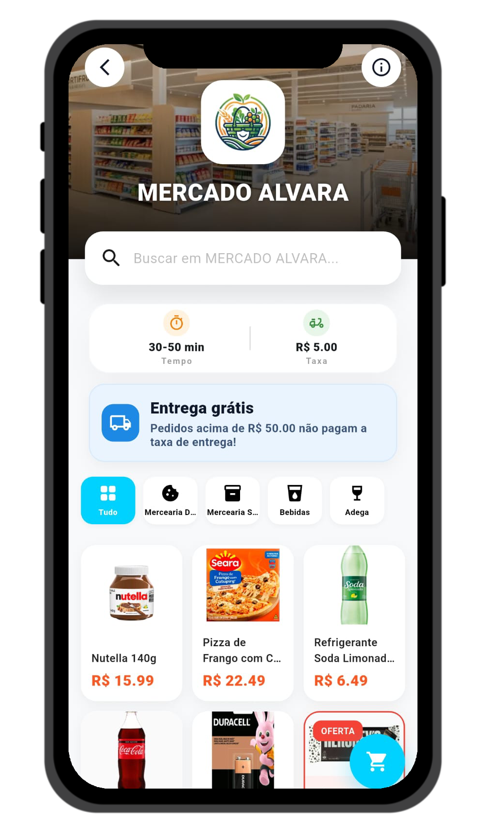 Tela do mercado no app Multikapt